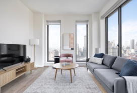A furnished, two-bedroom apartment by Blueground at The Axel in Clinton Hill